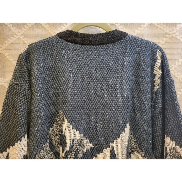 Vintage Mens Sweater Large Geometric Acrylic Cosby Preppy Old Money Aspen Lodge - Picture 7 of 16